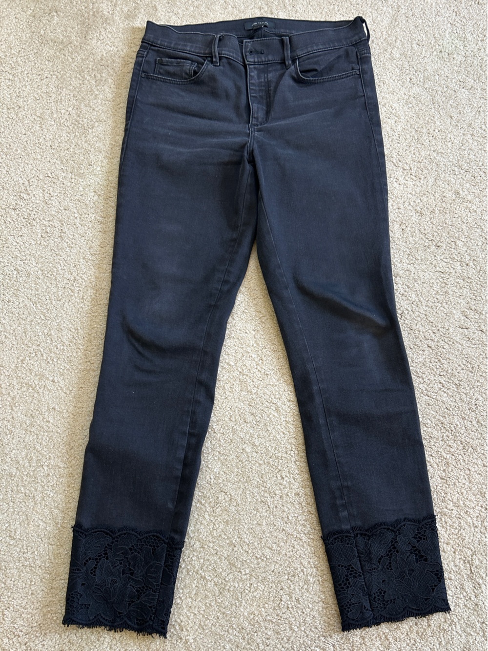 Ann Taylor Black Skinny Jeans with Lace Hem